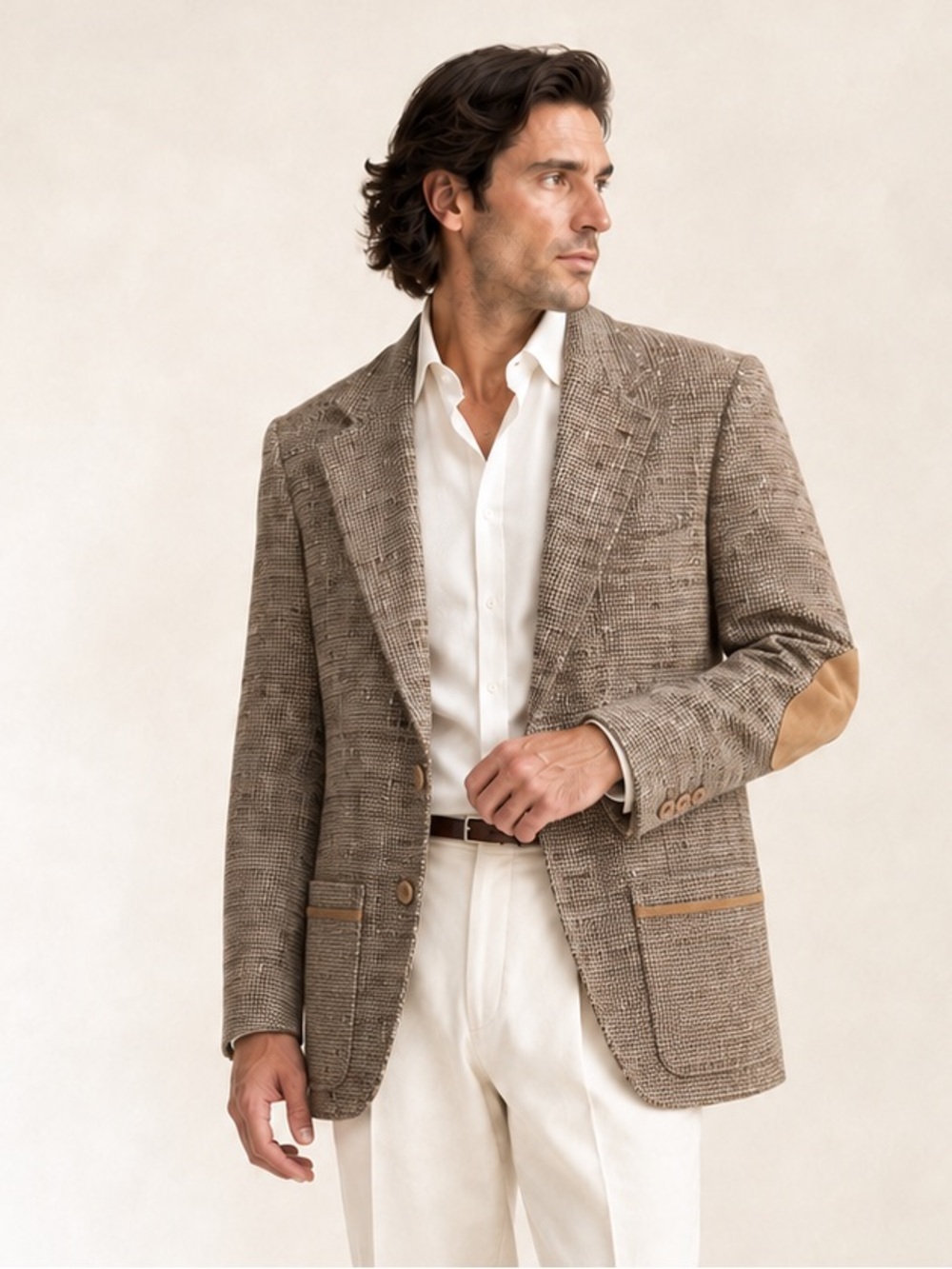 Vintage 70s Virgin Wool Tweed Elbow Patch Blazer Courvoisier United tag Sz 40R